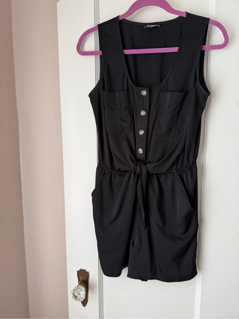 Express Black Sleeveless Tie-Front Romper Dress